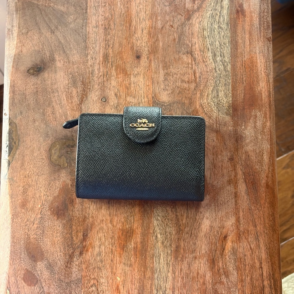 Coach Black Leather Wallet with Gold Logo